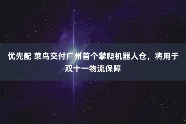 优先配 菜鸟交付广州首个攀爬机器人仓，将用于双十一物流保障