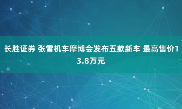 长胜证券 张雪机车摩博会发布五款新车 最高售价13.8万元